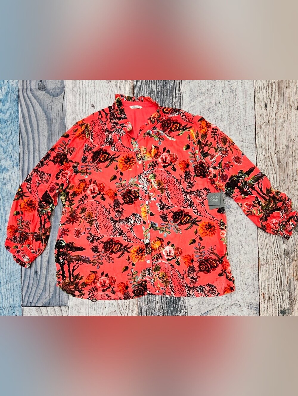 John Mark Red Burnout Velvet Blouse Floral Animal Print Women's Plus Size 3X NWT - Picture 16 of 16